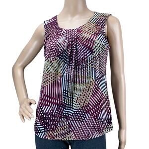 Jones Studio Separates Women's Geometric Stripes Pleated Sleeveless Tank Blouse